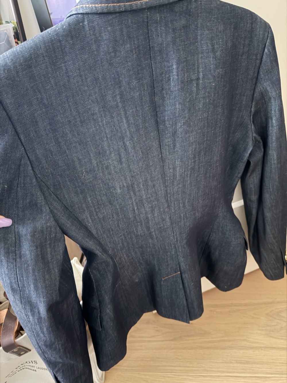 Zara Dark Indigo Denim Blazer with Gold Buttons - Picture 5 of 7